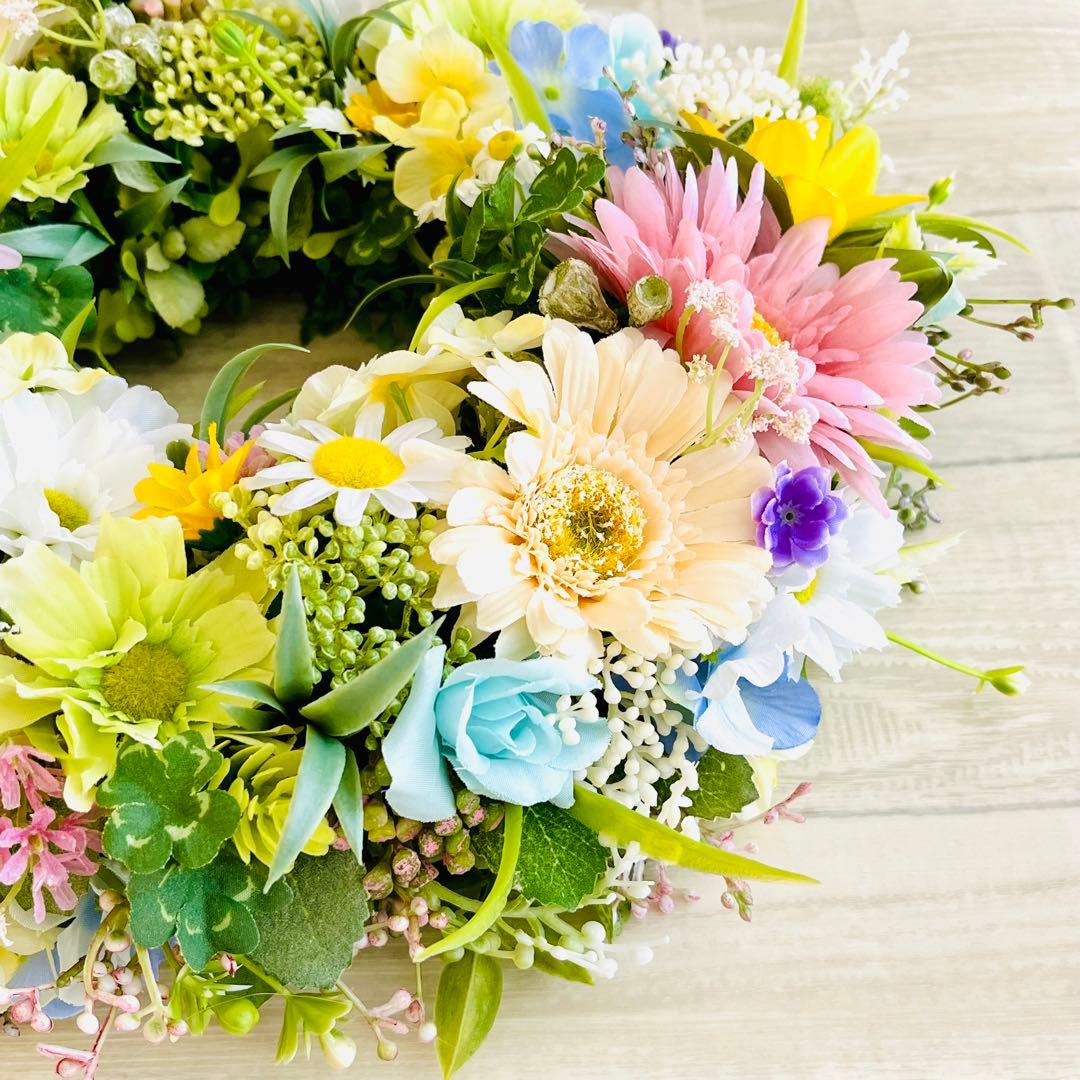 春リース イースター フラワーリース マーガレット 春まち パステル 玄関リース