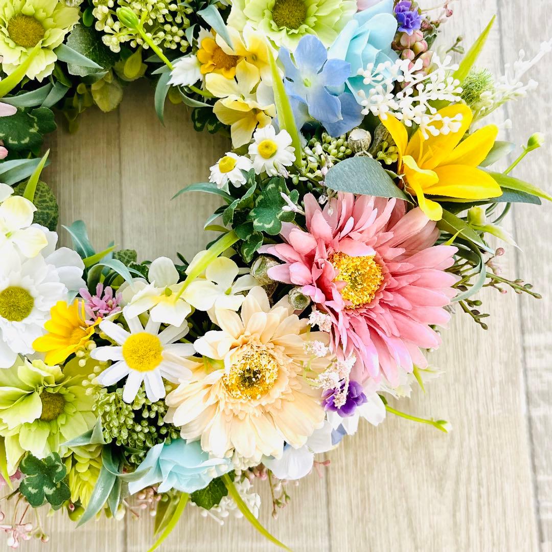 春リース イースター フラワーリース マーガレット 春まち パステル 玄関リース