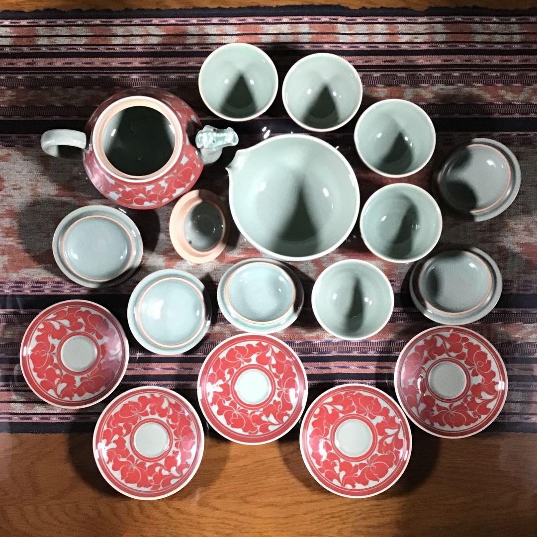 韓国 寿安窯 四代目 張英安 茶器揃 お茶茶碗 茶托 5組 急須 湯