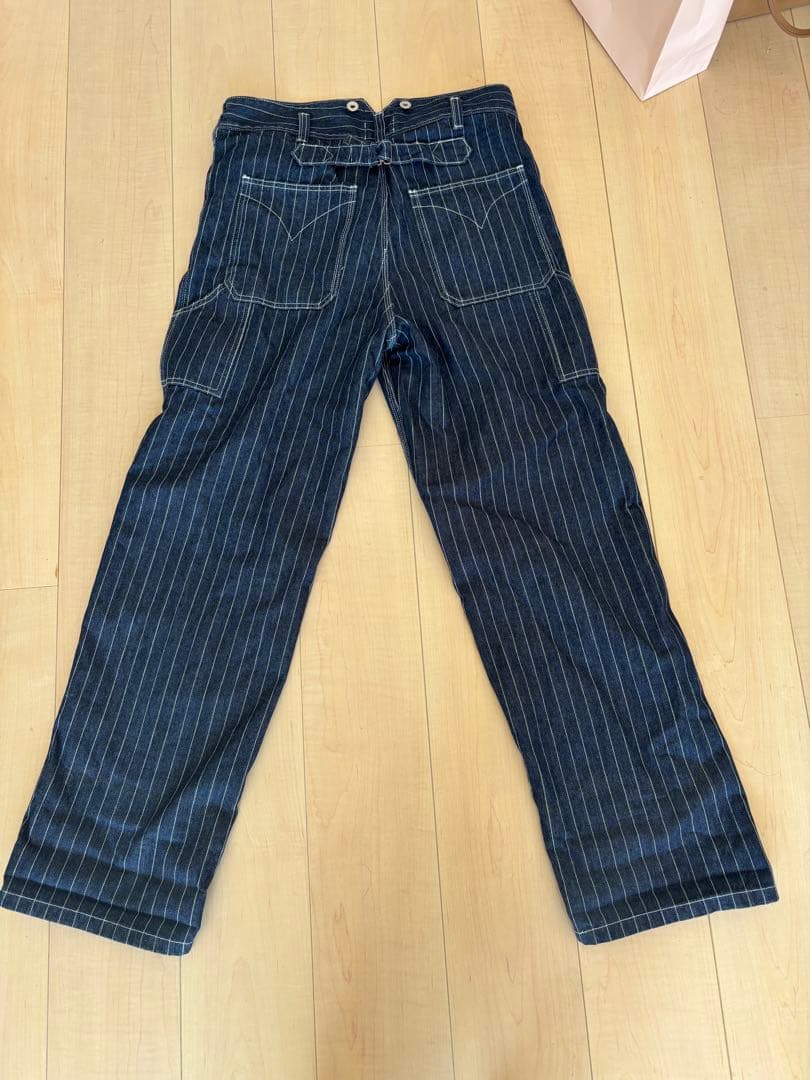karakuストライプ柄 ワークパンツ サスペンダー付きウォバッシュ