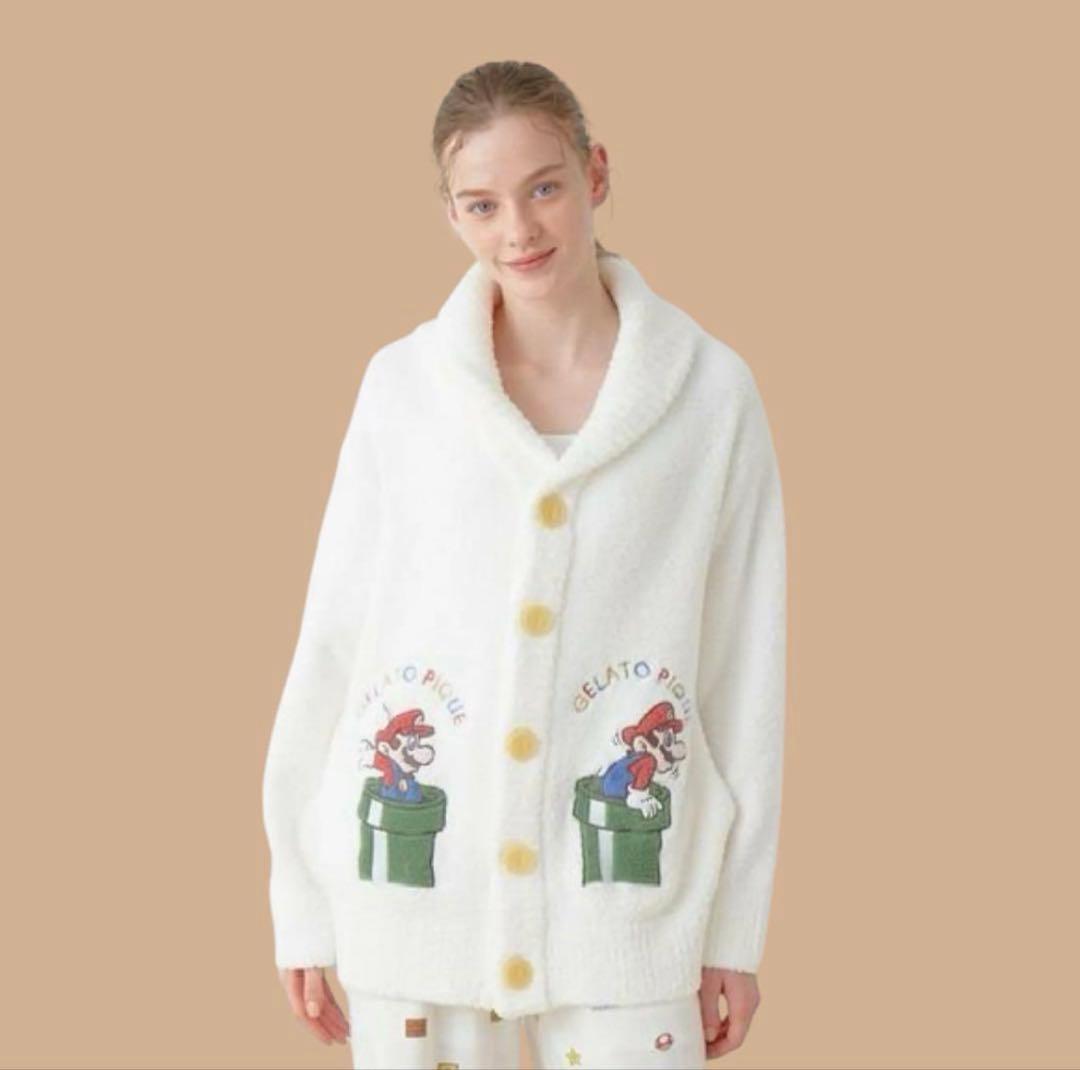 ジェラートピケ【スーパーマリオ】ベビモコジャガードショールカーディガン　S-M