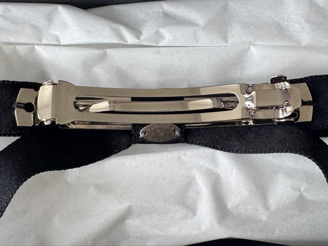 シャネル 25B ボウ バレッタ リボン ココマーク 黒