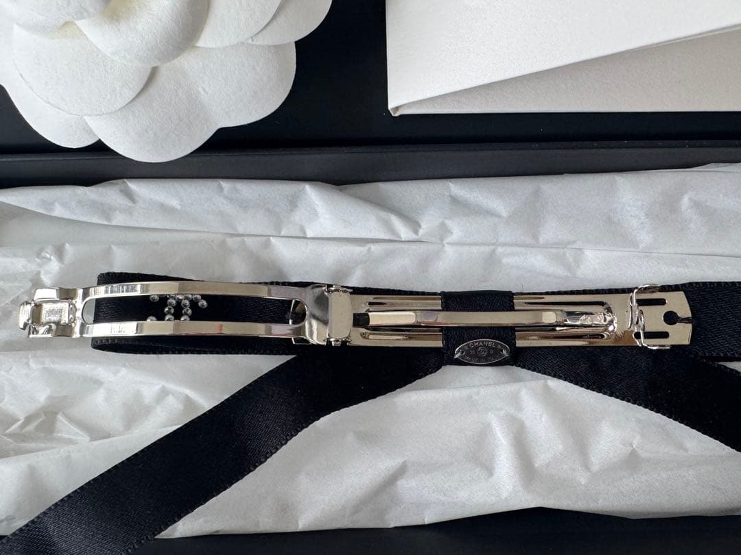 シャネル 25B ボウ バレッタ リボン ココマーク 黒