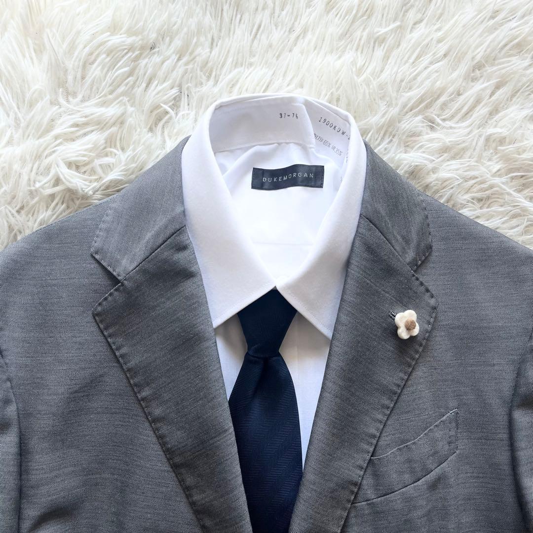 <美品>LARDINI easy wear 新ロゴ グレー ウールジャケット48