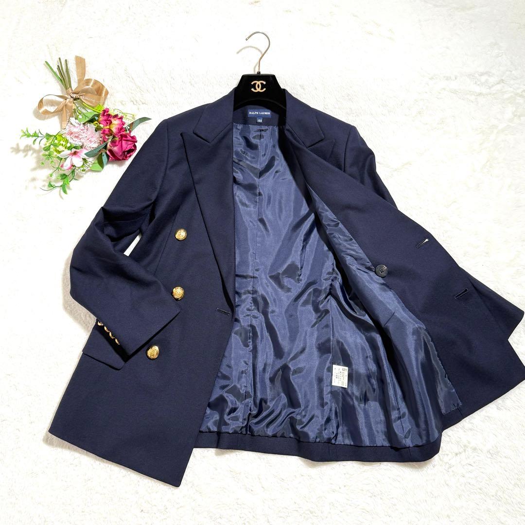 美品✨ ラルフローレン 紺ブレ ダブル 金ボタン ウール100％ 紺 M