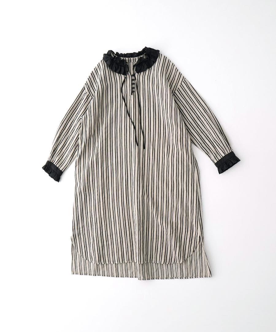 nest Robe リネンストライプフリルチュニック　ネストローブ　ワンピース