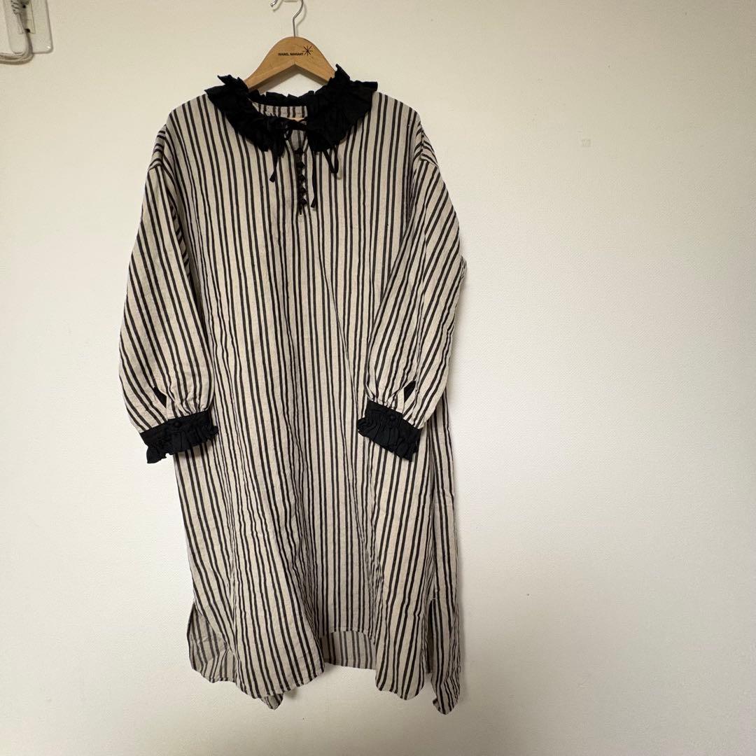 nest Robe リネンストライプフリルチュニック　ネストローブ　ワンピース