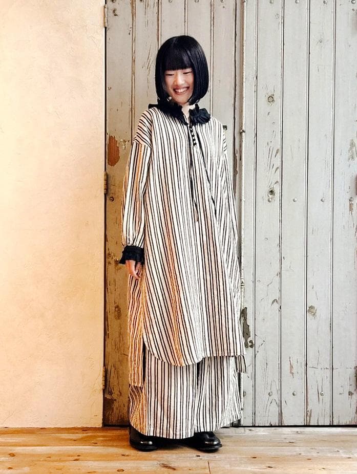 nest Robe リネンストライプフリルチュニック　ネストローブ　ワンピース