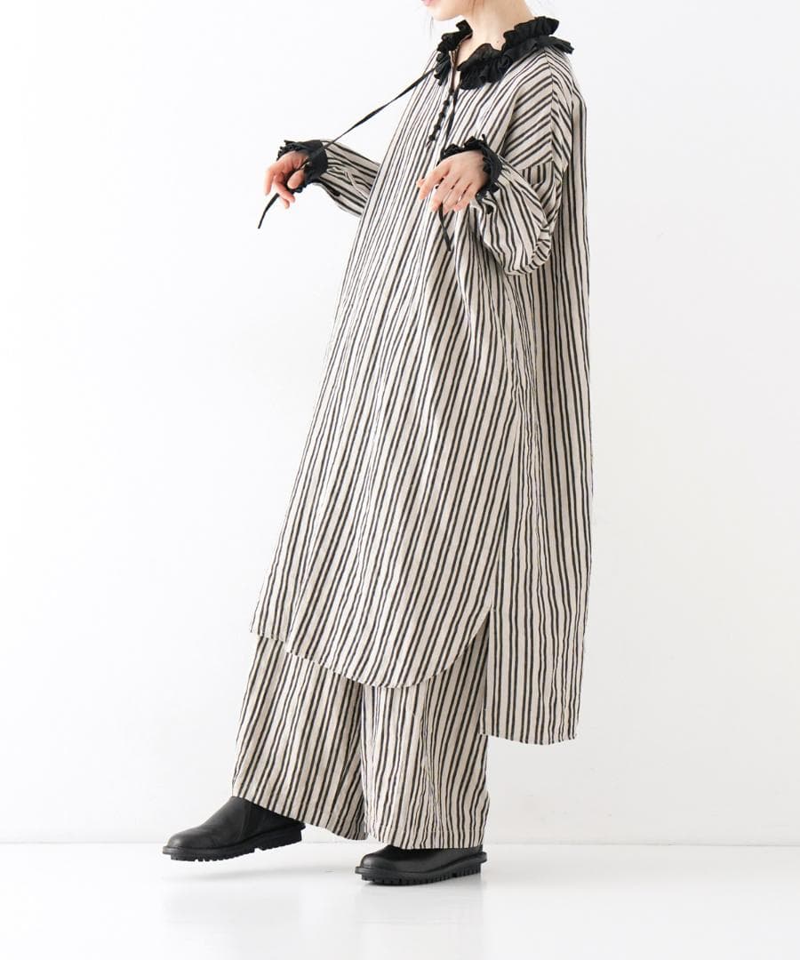 nest Robe リネンストライプフリルチュニック　ネストローブ　ワンピース