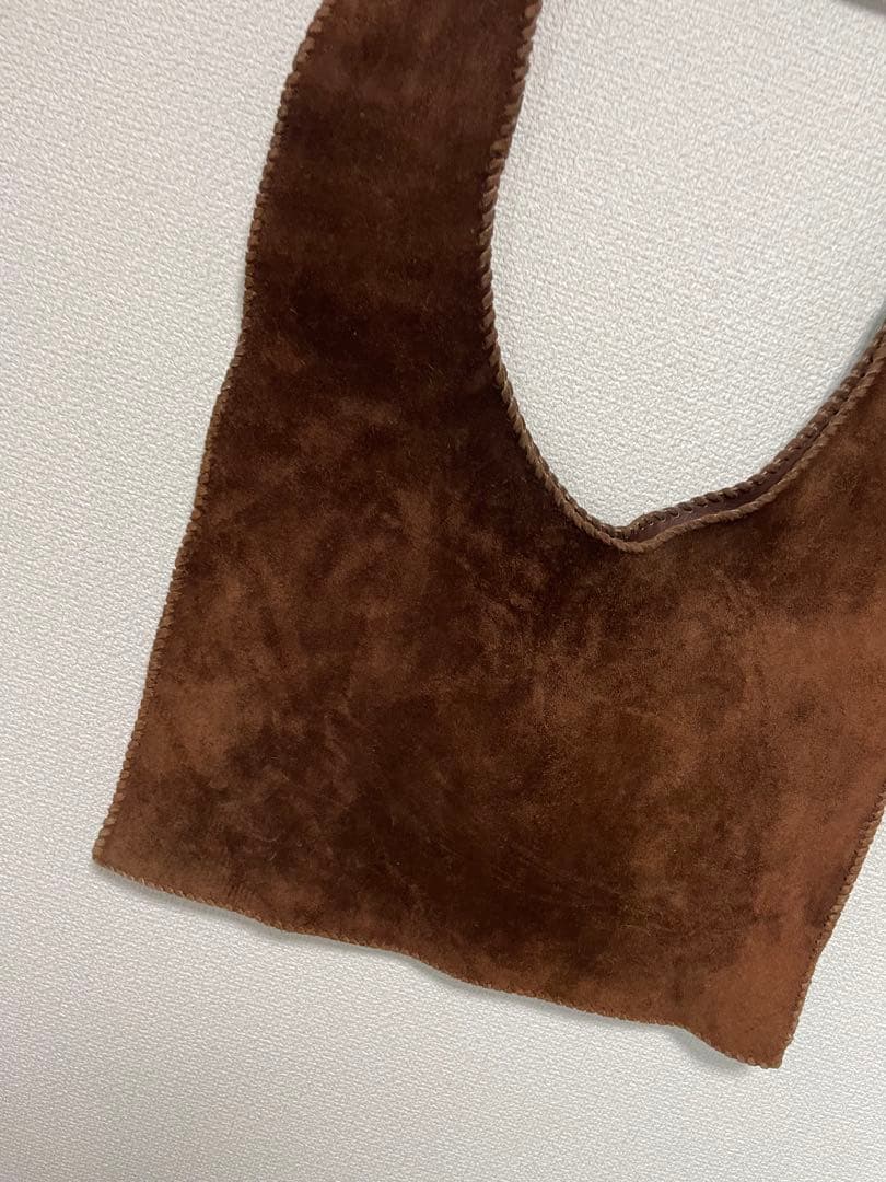 80s ボヘミアン ビーズ レザー エプロン バッグ ベスト スウェード バック