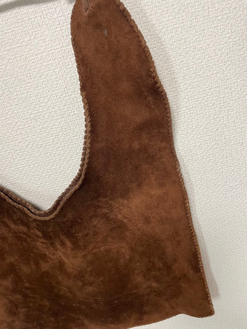 80s ボヘミアン ビーズ レザー エプロン バッグ ベスト スウェード バック