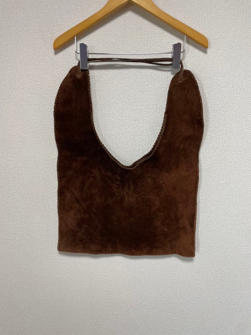 80s ボヘミアン ビーズ レザー エプロン バッグ ベスト スウェード バック