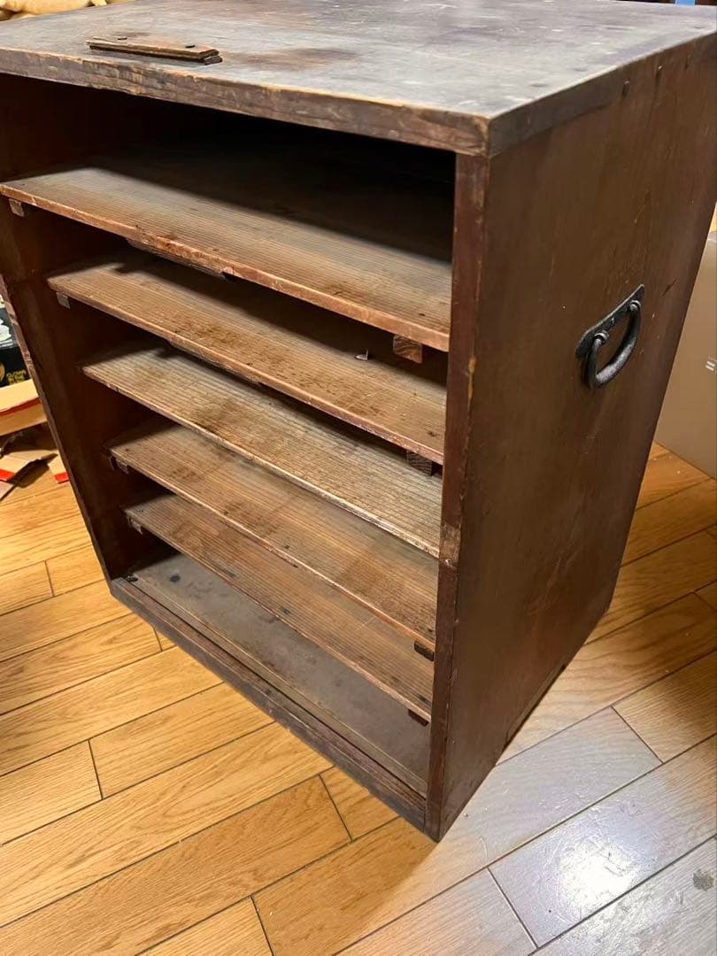 昭和レトロ 古道具 木製多段棚｜引き出し式・店舗什器向け
