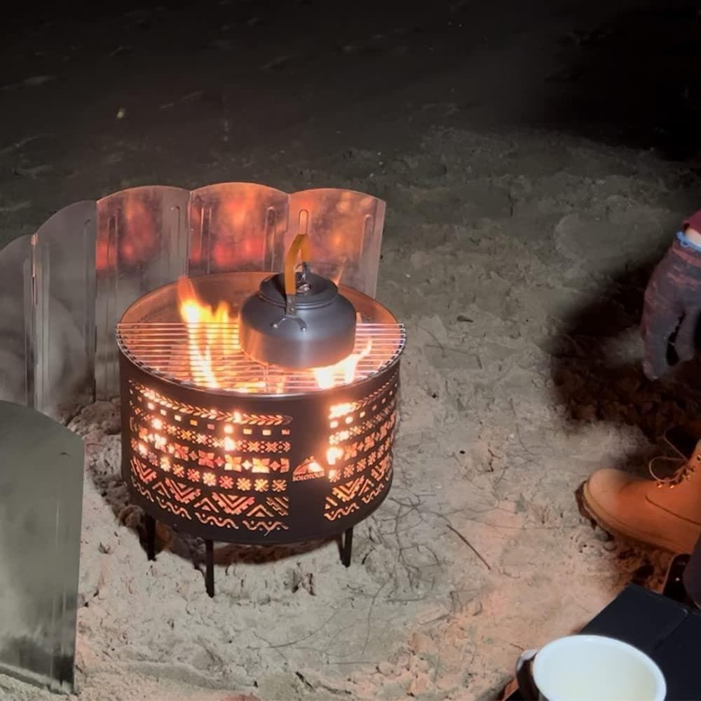 【M2159-157-120】 焚き火台 直径35cm チワン柄 五徳付き