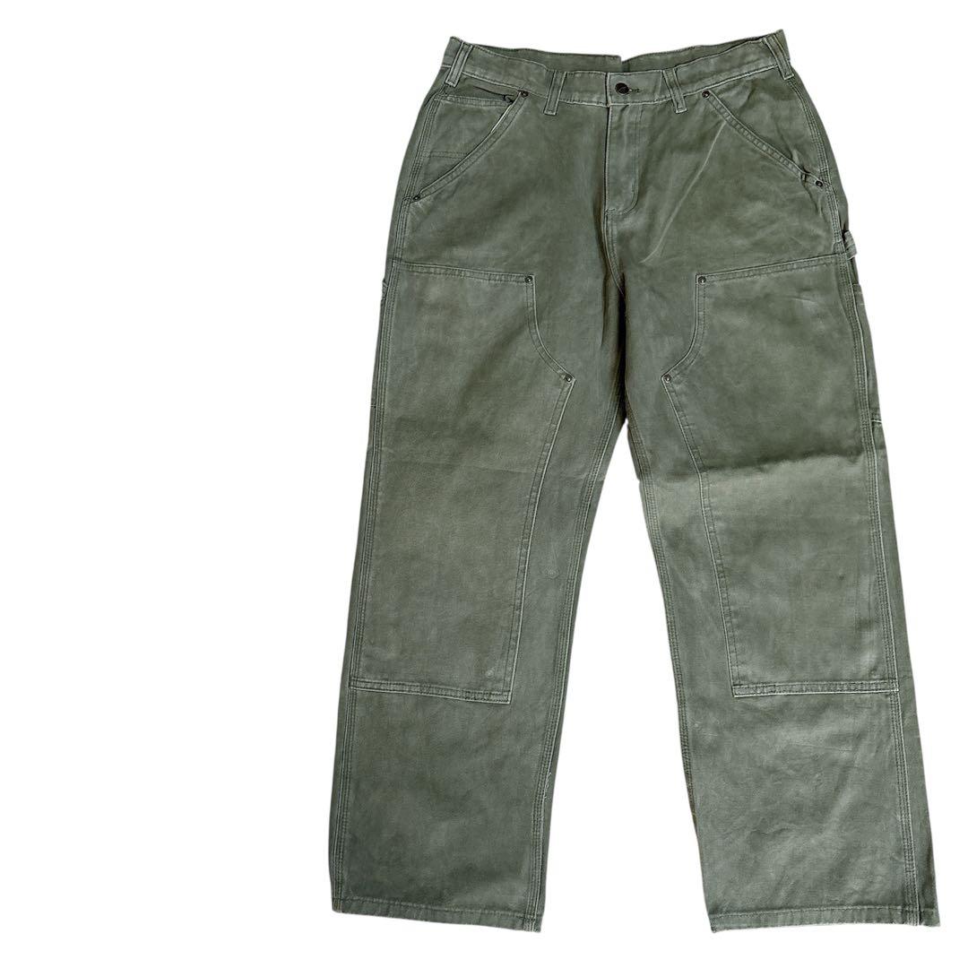 カーハート ワークパンツ w34 オリーブ ロゴ古着 ダブルニー