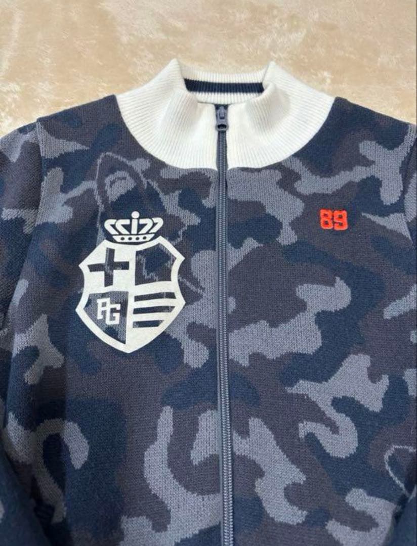 パーリーゲイツ　カモフラ柄　レディースニットブルゾン　防寒アウター