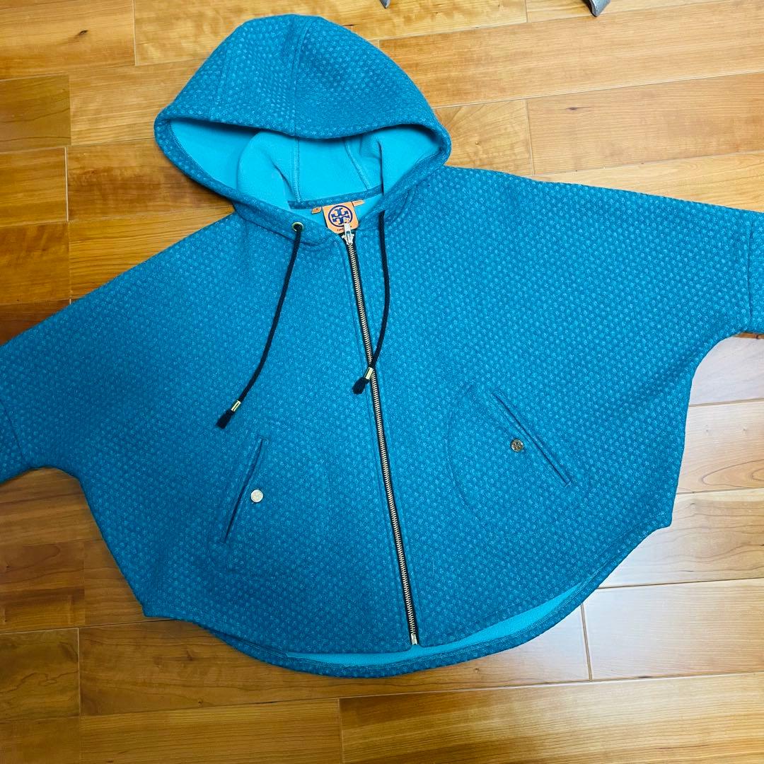 トリーバーチ ポンチョ ケープコート ジップパーカー ターコイズカラー