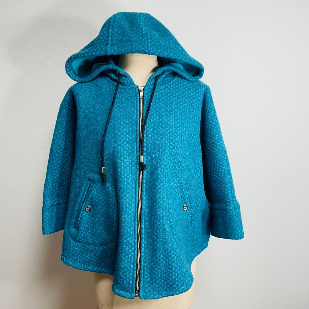 トリーバーチ ポンチョ ケープコート ジップパーカー ターコイズカラー