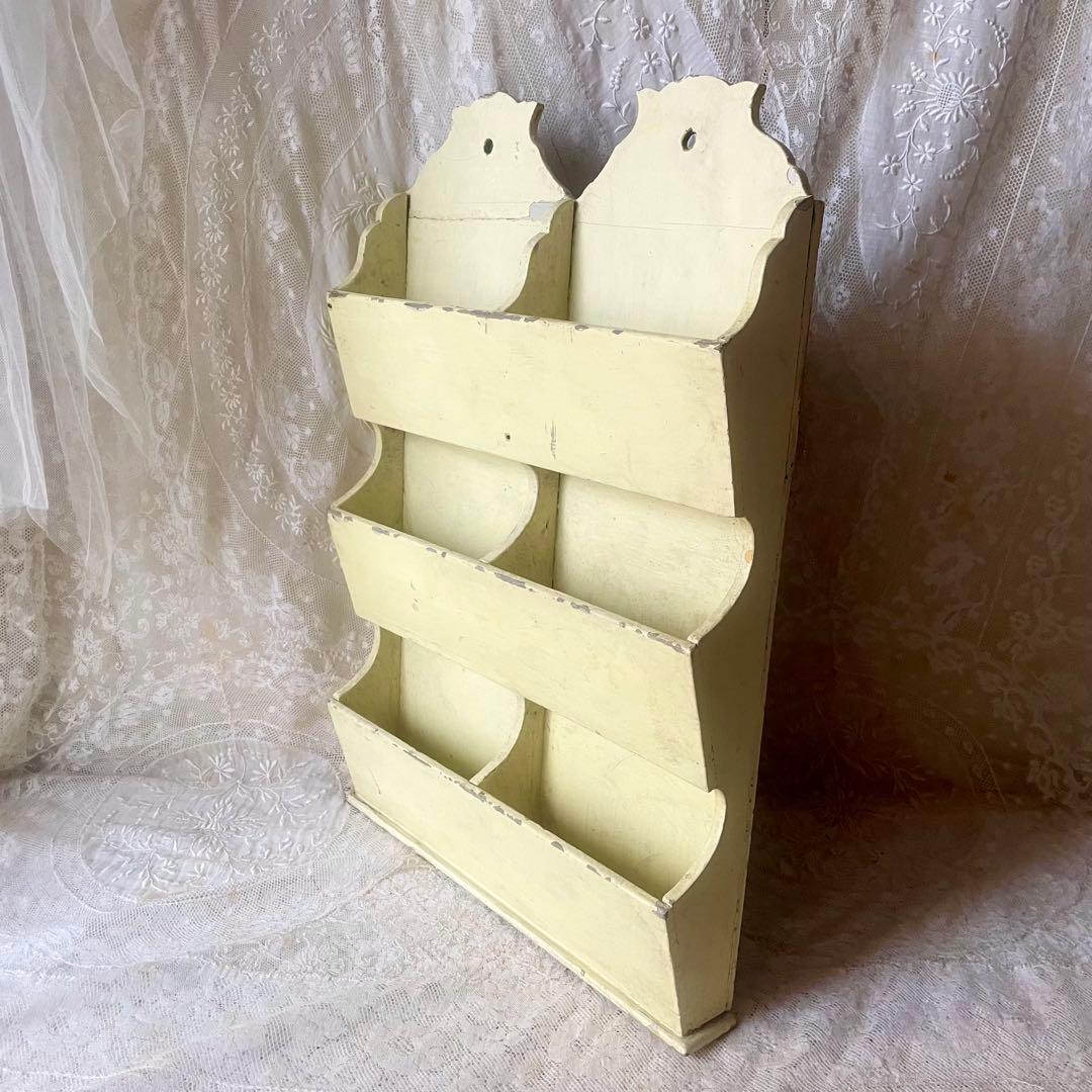 木製レターラック　ポストカードホルダー　オリジナルペイント　フランスアンティーク