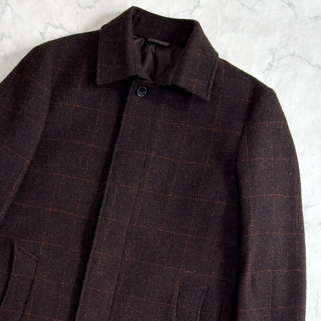 美品 ハリスツイード ステンカラーコート チェック サイズL sx0