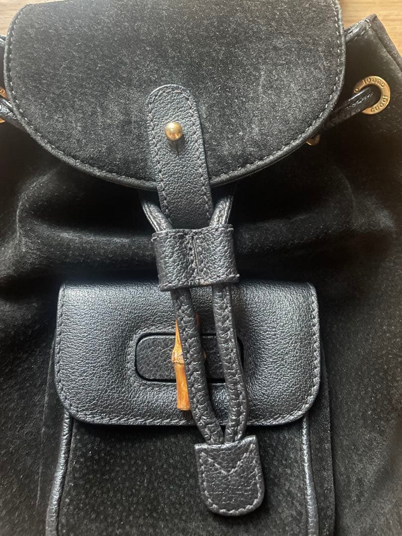 希少 OLD GUCCI バンブー スエード レザー ミニリュック ブラック