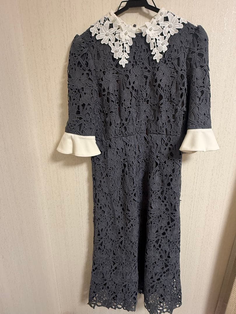 最終値下 LEJA花柄レースカラースパンコール刺繍Aラインフレアドレスワンピース