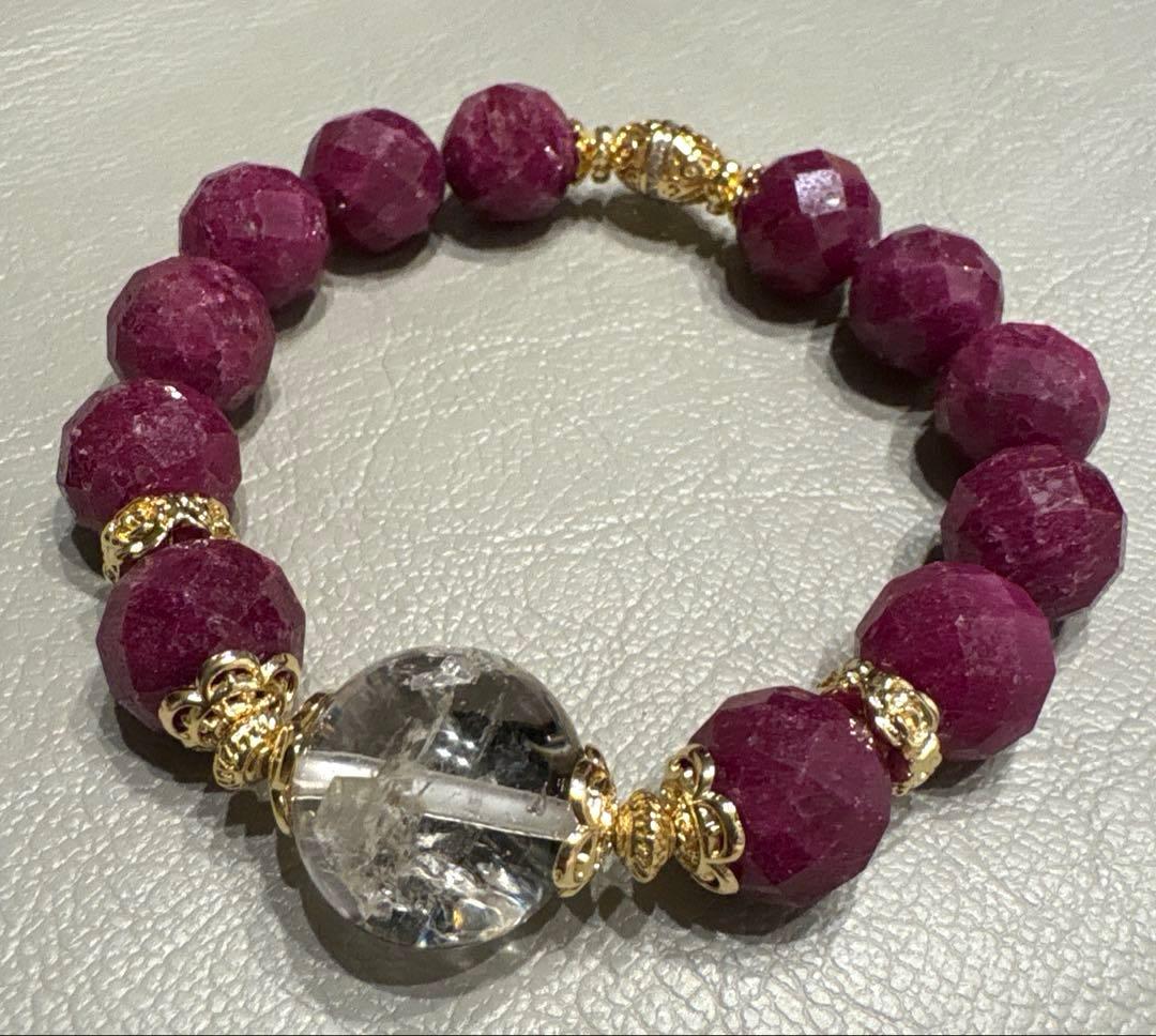 水入り水晶　流砂入り　ルビーブレスレット