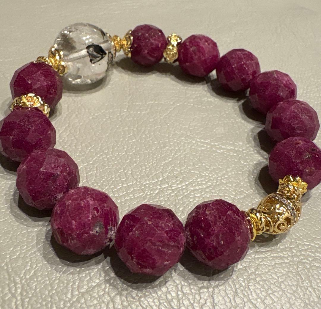 水入り水晶　流砂入り　ルビーブレスレット