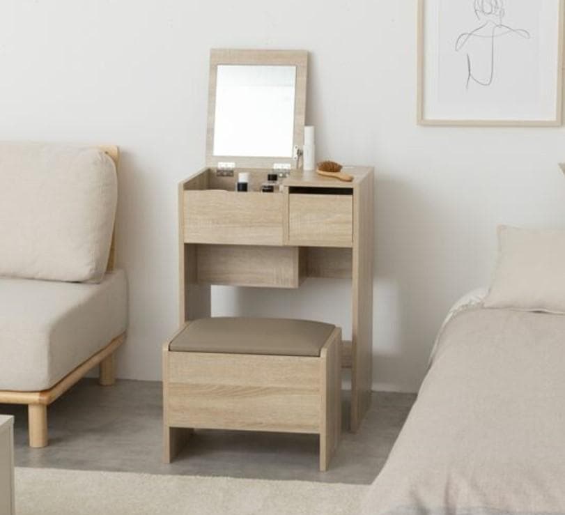 IN DR QE　ドレッサーテーブル　スツール付　ナチュラル　幅50cm