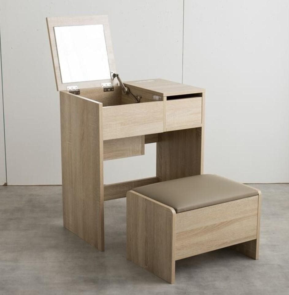 IN DR QE　ドレッサーテーブル　スツール付　ナチュラル　幅50cm