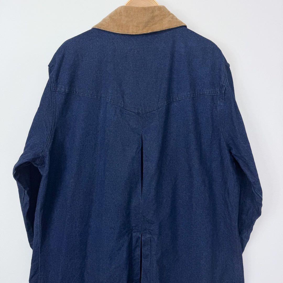 USA製 80s 襟コーデュロイ デニムロングコート ダスターコート S24