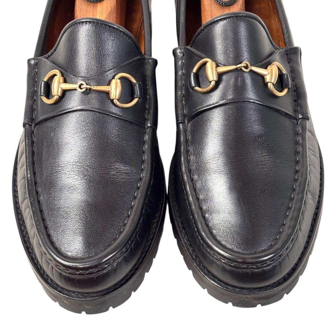 グッチ 37 24 レザー ローファー ホースビット コマンドソール ブラック