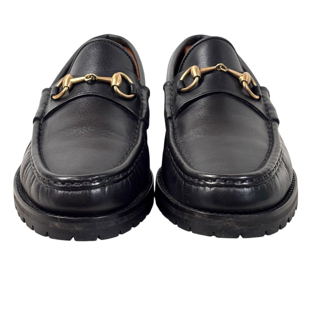 グッチ 37 24 レザー ローファー ホースビット コマンドソール ブラック