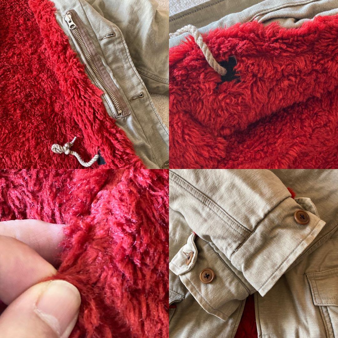 ハリウッドランチマーケット　ミリタリージャケット　　ボア　赤　毛糸