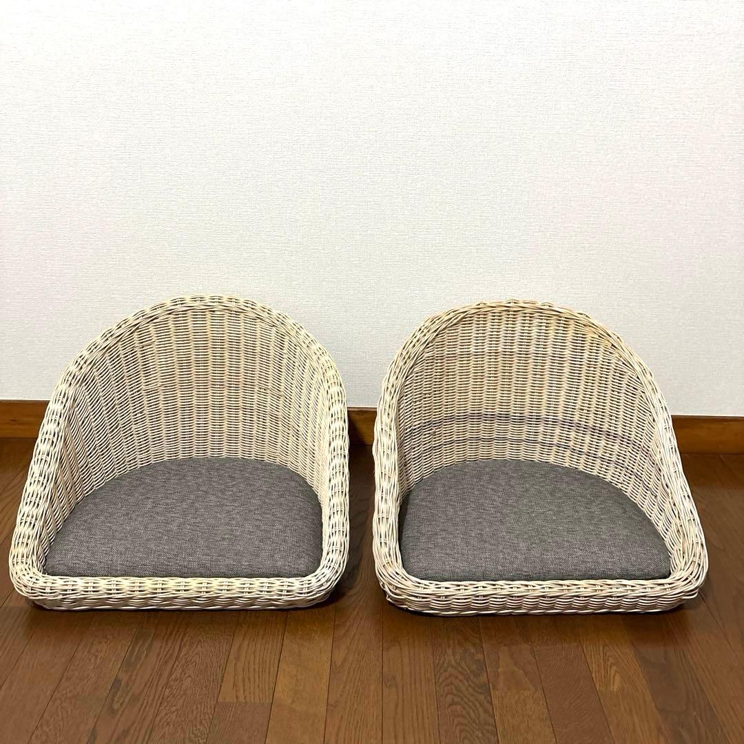 【良品】関家具 フロアチェア 座椅子 ラタン ２脚セット
