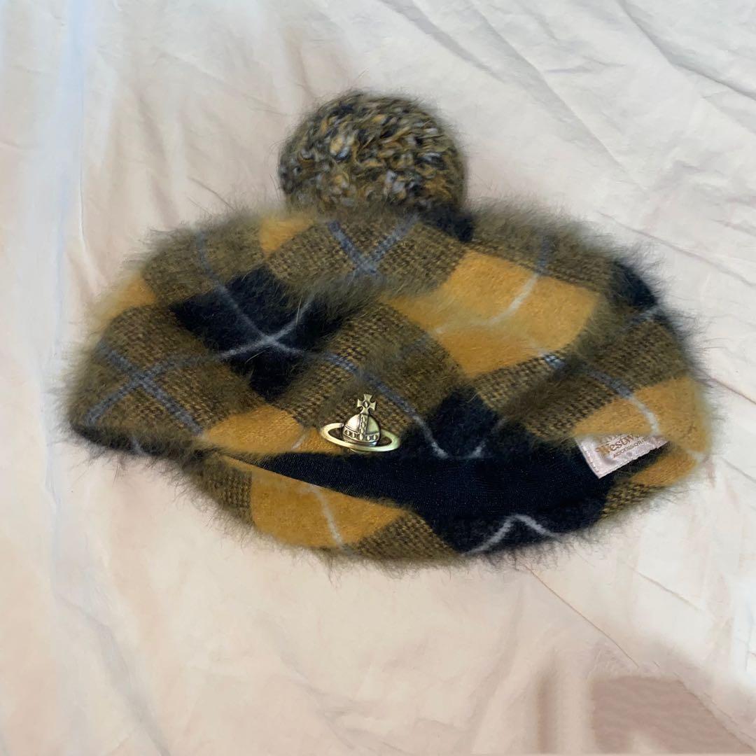 ヴィヴィアンウエストウッド アンゴラ混 ベレー帽 チェック柄 - メルカリ