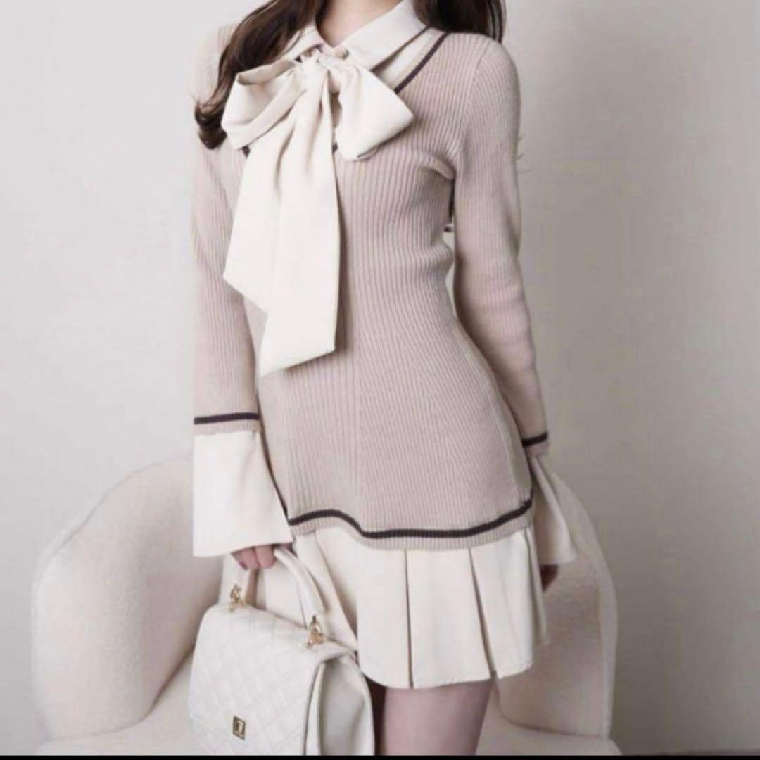 LIP SERVICE シャツドッキングプリーツワンピース ベージュ