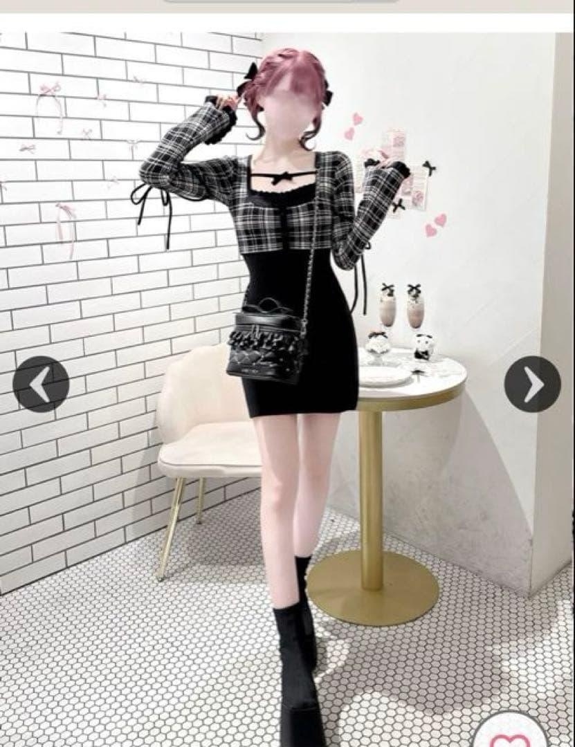 チェックリボンドッキングワンピース