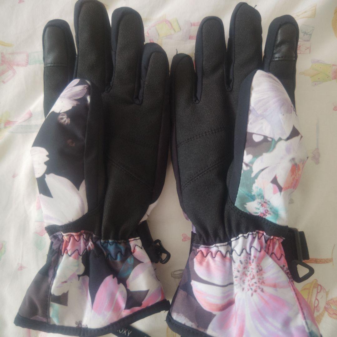 【美品】ROXY 花柄スキーウェア上下 手袋 セット 150cm