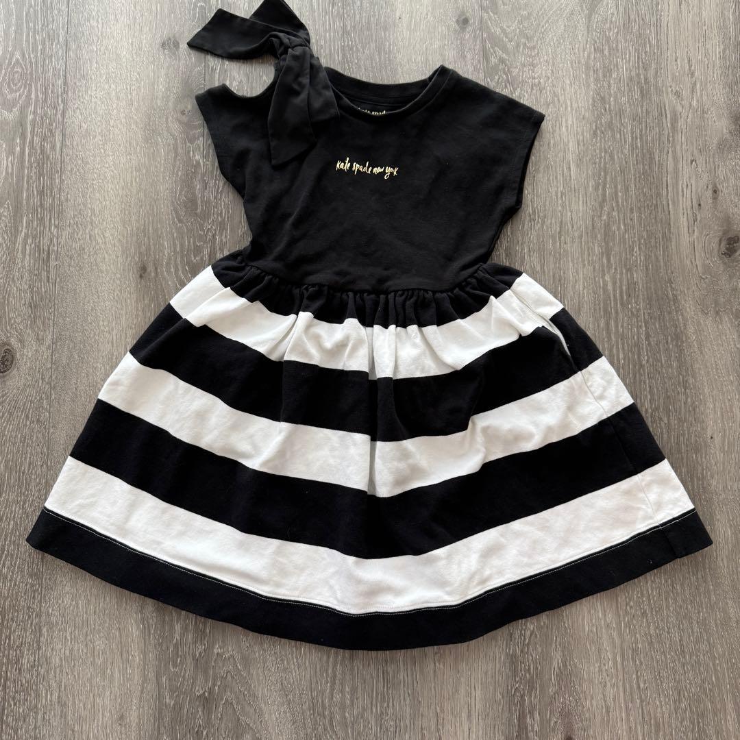 美品 ケイトスペードニューヨーク 半袖ワンピース 120 黒 白 ボーダー