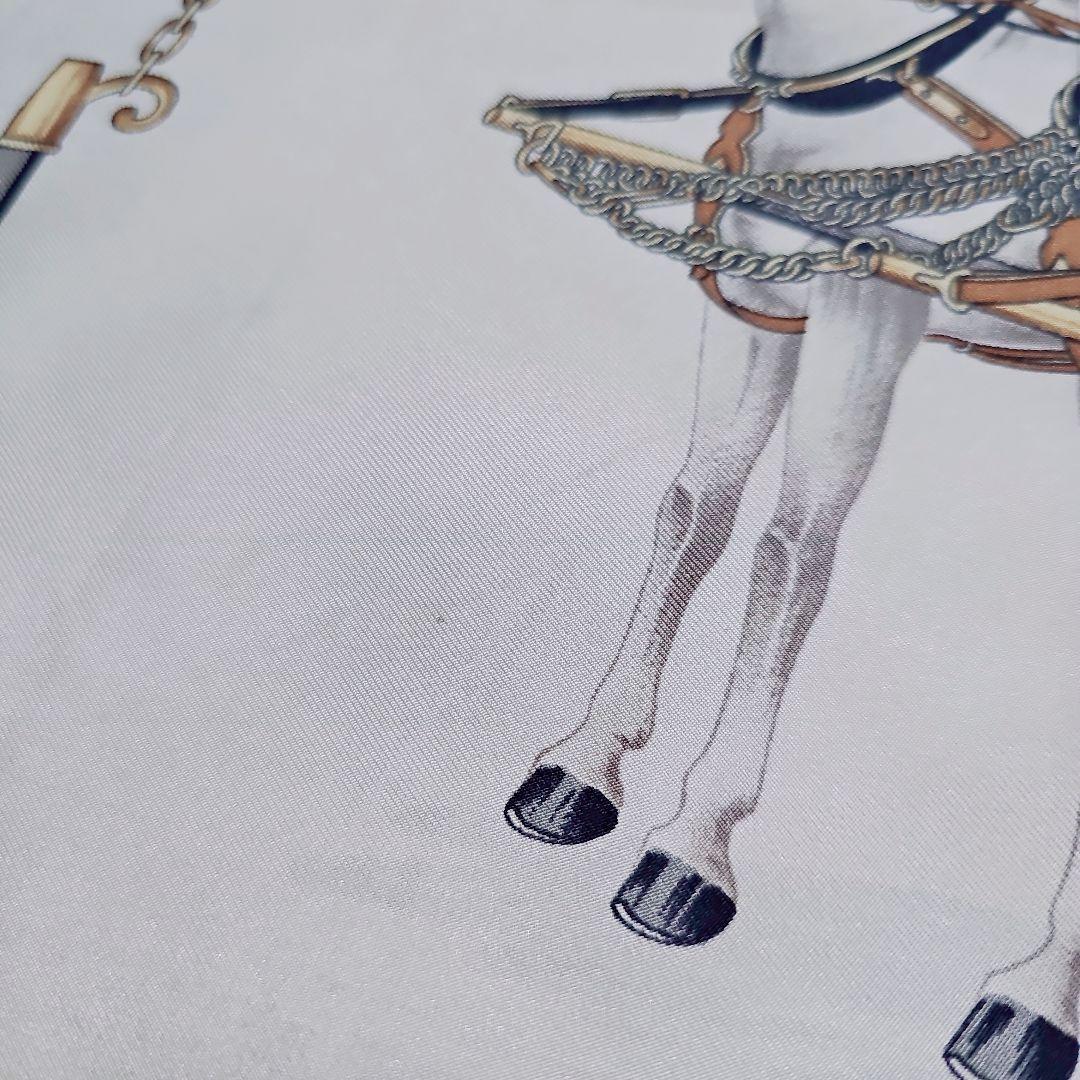 美品✨CELINE　セリーヌ　大判シルクスカーフ　ホース馬具柄　ピンク×ホワイト