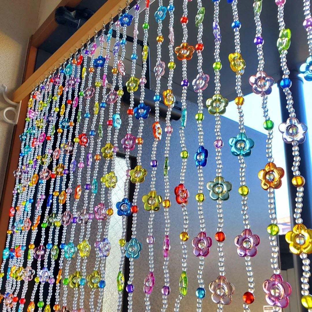 ビーズのれん ビーズカーテン レトロ ビーズ 珠暖簾 クリア カラフル