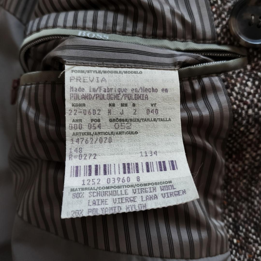 ヒューゴボス ツイードダブルブレストチェスターコート 52 XL ブラウン 秋冬