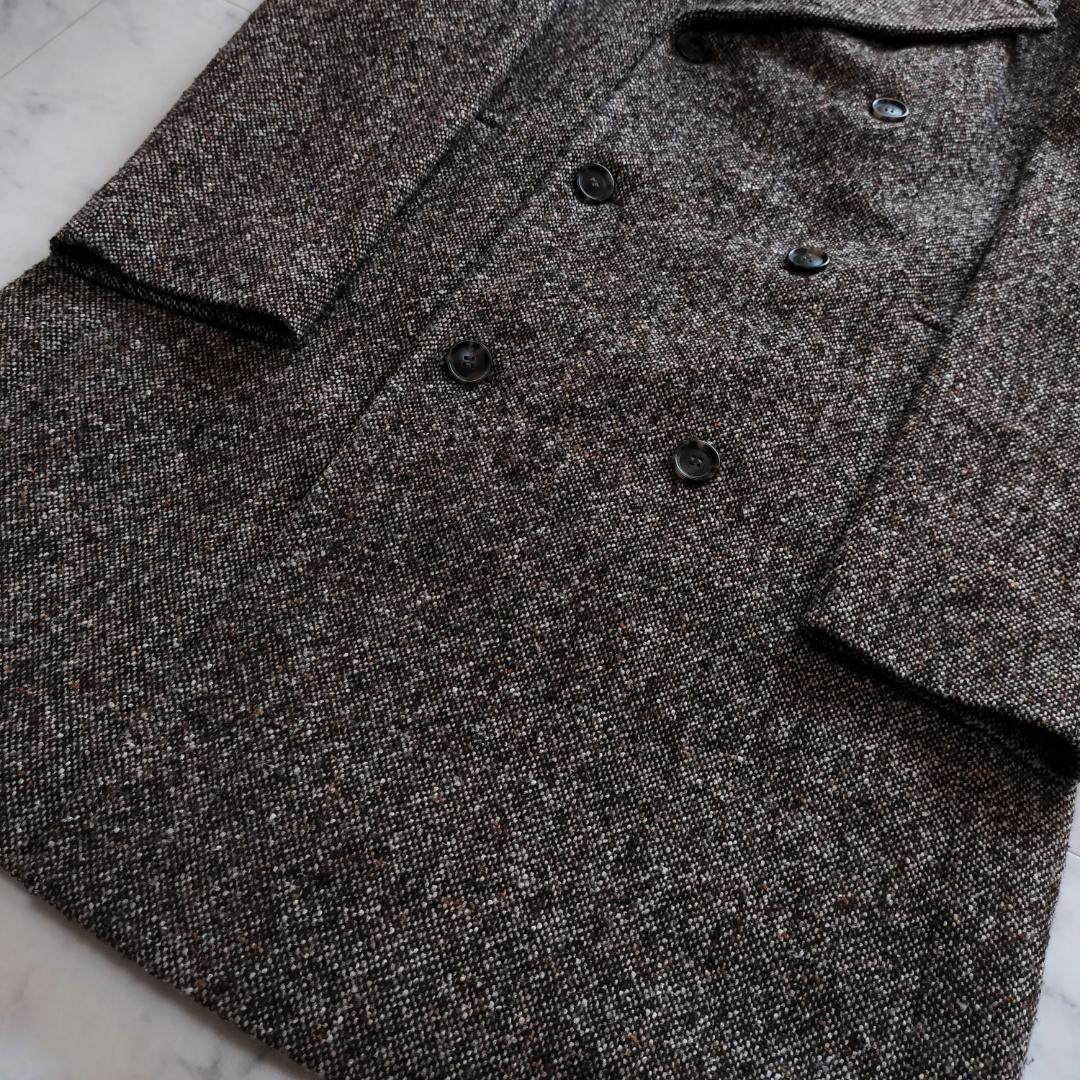 ヒューゴボス ツイードダブルブレストチェスターコート 52 XL ブラウン 秋冬