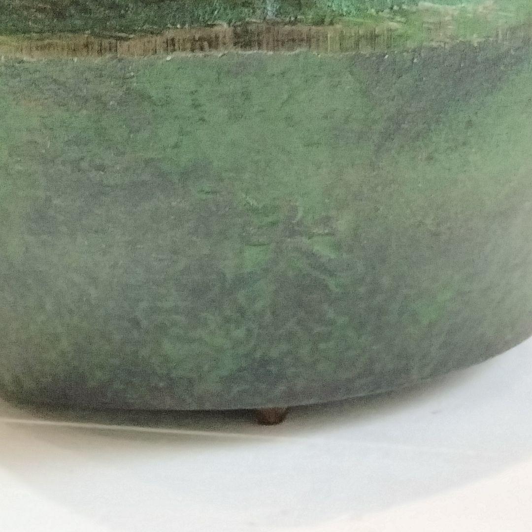 炭壺　鋳物　火消し壺　宝火消　金属器　緑色 uw01