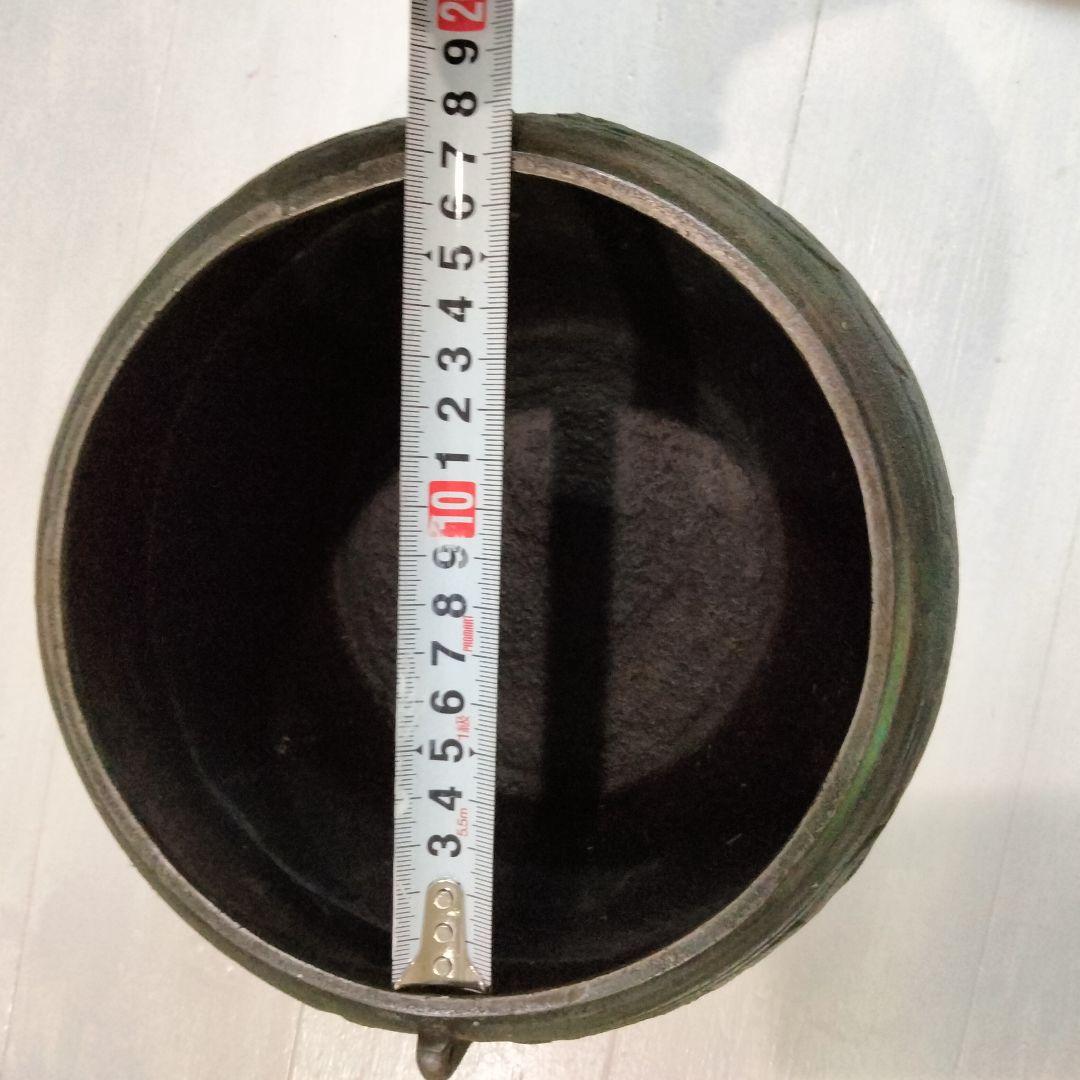 炭壺　鋳物　火消し壺　宝火消　金属器　緑色 uw01