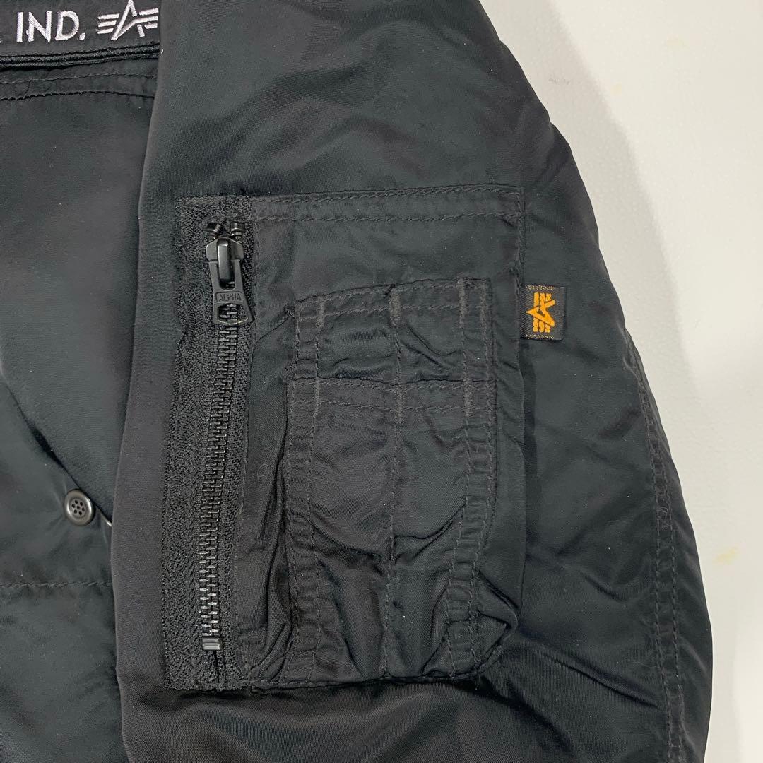 アルファ フライトジャケット MA-1 キルティング 中綿 フード脱着可 黒