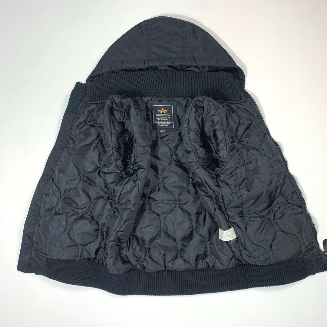 アルファ フライトジャケット MA-1 キルティング 中綿 フード脱着可 黒