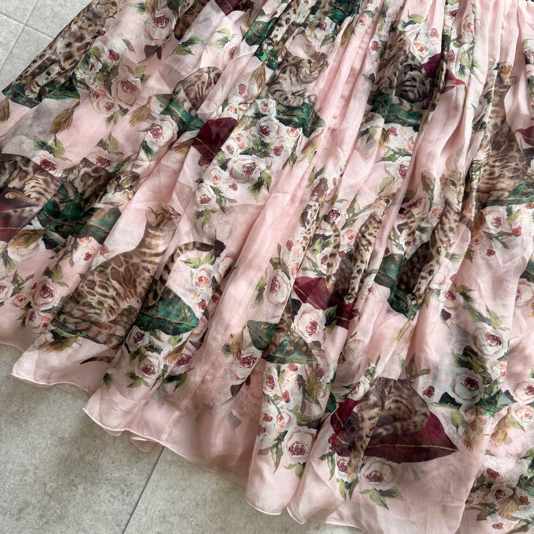 ドルチェアンドガッバーナ スカート シルク100% 36 ピンク アニマル 薔薇