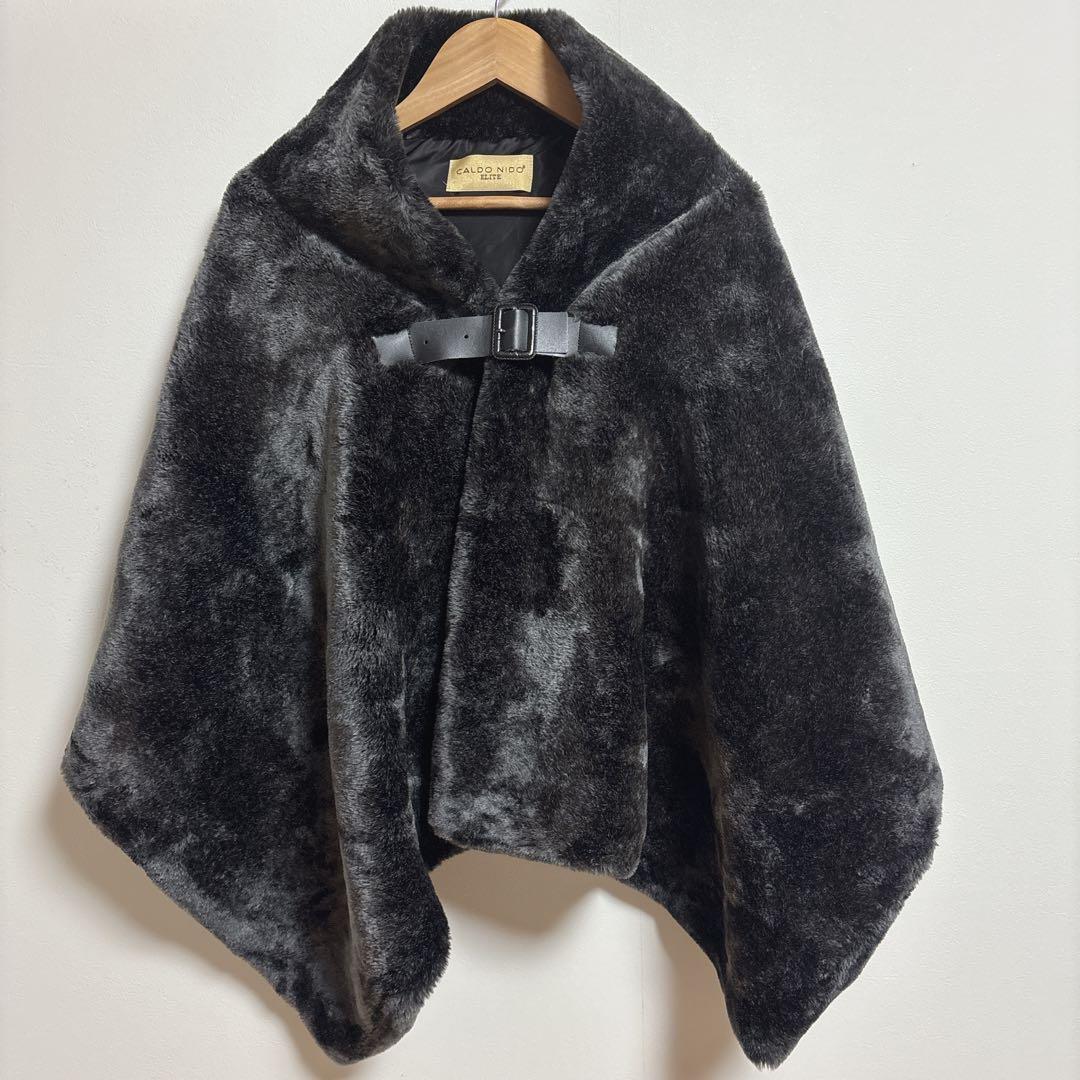 【カルドニード エリート】リッチファー・ショール ブラック 羽織り ベルト付き